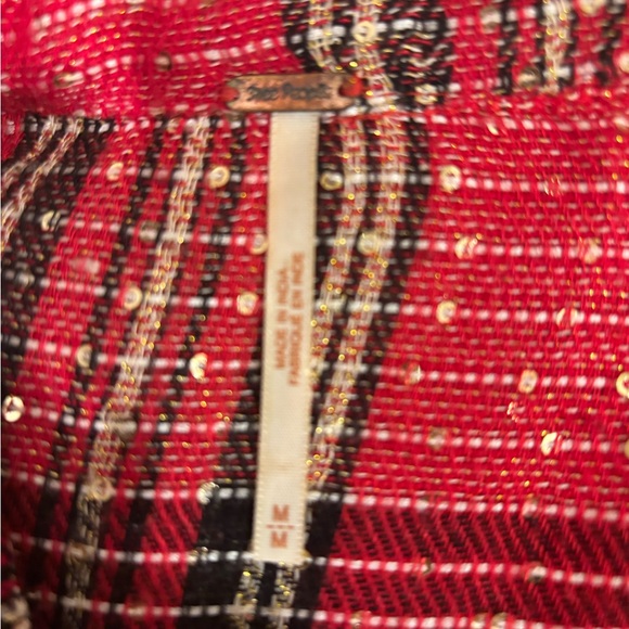 Free People Red and Black Plaid V-Neck Blouse extra large even tho tag says “med - Picture 6 of 9